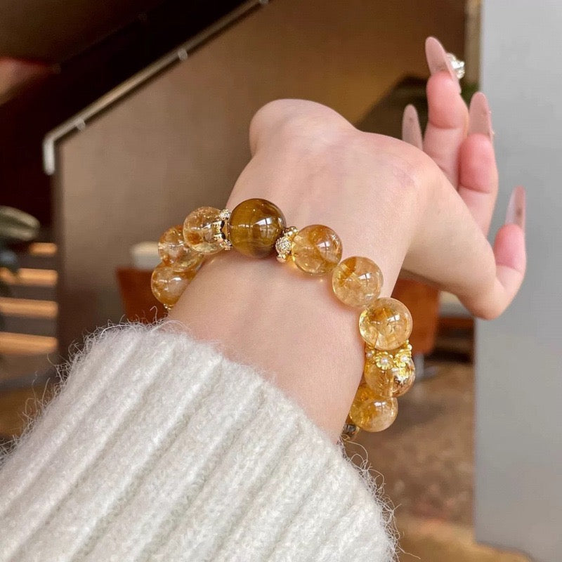 GILDED AMBER YELLOW CRYSTAL BRACELET(10MM)